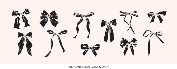 Flat vector bows collection. Whimsical illustration