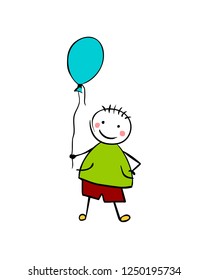 Flat vector boy with balloon. Man in the children's style