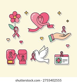 Flat Vector Breast Cancer Awareness Icon Set