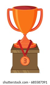 Flat vector bronze cup with medal