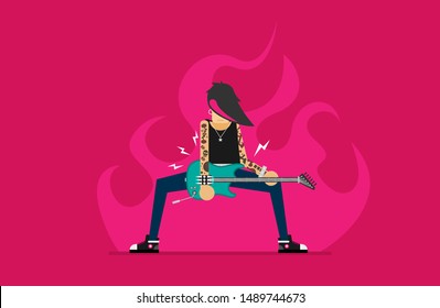 Flat vector brutal cartoon rocker