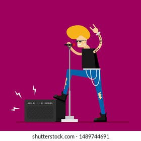 Flat vector brutal cartoon rocker