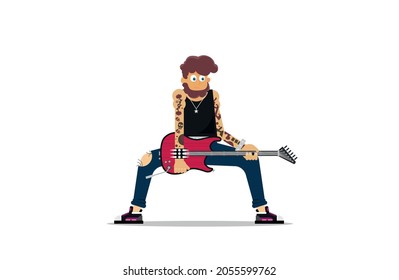 Flat vector brutal cartoon rocker