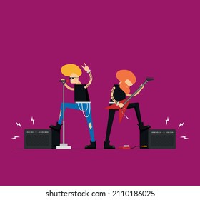 Flat vector brutal cartoon rocker