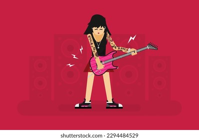 Flat vector brutal cartoon rocker
