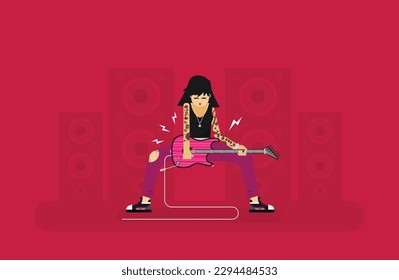 Flat vector brutal cartoon rocker