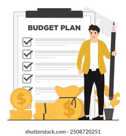 Flache, vektorbasierte Budget-Geschäftsplanung Illustrator des Finanzplanungskonzepts
