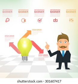 Flat Vector Bulb Concept Businessman Presentation Infographics Stats Elements Design