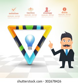 Flat Vector Bulb Concept Businessman Presentation Infographics Stats Elements Design