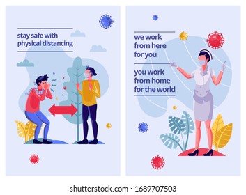 Flat Vector Bundle Illustration Representing Physical Distancing and Nurse Fight Against Corona Virus