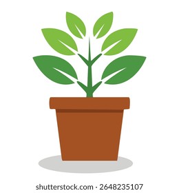 Flat vector of a bushy leafy potted plant in classic brown pot. Great for plant care, gardening blogs, eco-friendly branding, and app visuals.
