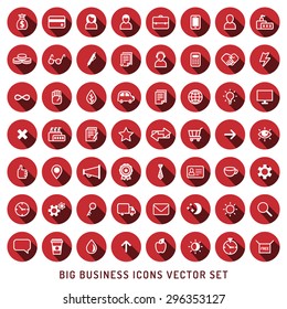 Flat vector business and construction red and white icons set. Modern flat design.