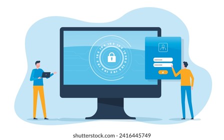 vector plano Ciber empresarial, tecnología de seguridad con el concepto de diseño de trabajo de administrador y desarrollador de equipos