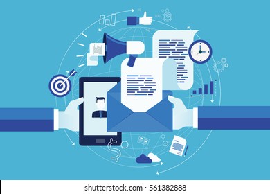 flat vector for business email marketing online concept and  business digital marketing content concept
