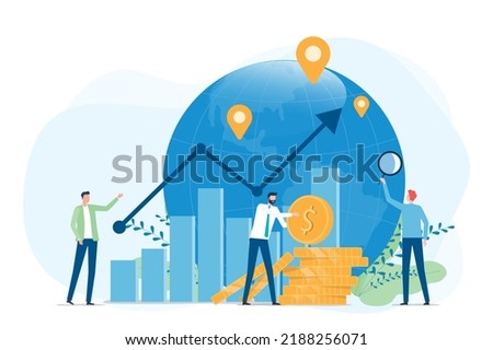 Flat vector business finance global investment concept with investor team working 