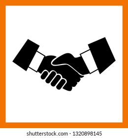 Flat vector business handshake icon isolated on white background. Black silhouette handshake symbolizing the conclusion of the transaction.
