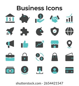 Conjunto de iconos de negocios de Vector plano: finanzas, análisis, documentos, dispositivos y más