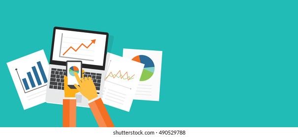 flat vector business investment and finance banner concept  and  business  report paper graph analyze  for web banner 