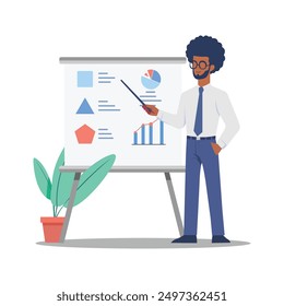 flat vector of a business man explaining his project