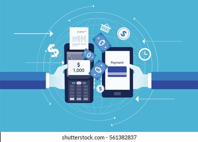 flat vector for business mobile payment concept and  digital marketing with business e-commerce concept 
