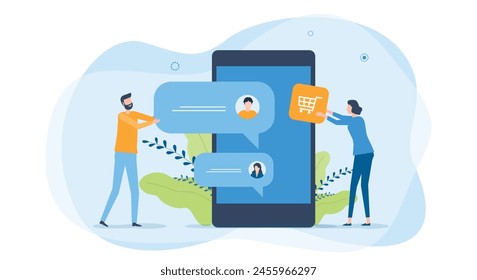 flat vector business online digital marketing concept. technology mobile phone application. developer team meeting for working concept	
