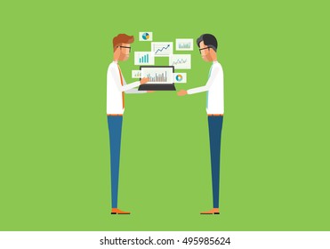 flat vector business people analytics graph report and investment planning concept