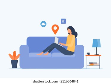 flat vector business people work from home workplace on sofa concept and business smart working online any workplace with remotely technology working concept