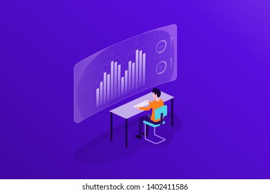flat vector business people working on monitor report dashboard and data analytics for finance investment concept