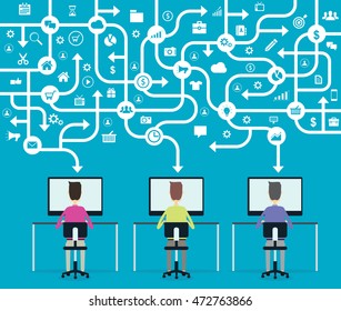 flat vector business people working online and internet connect concept 