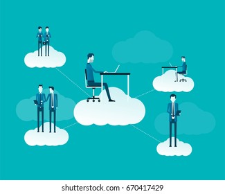 flat vector business people working on cloud concept and business collaboration concept