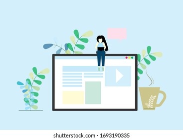 flat vector business smart working or working online or work from home  effect from covid -19 concept