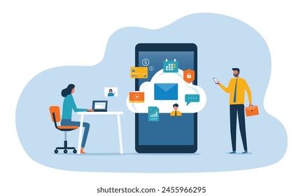 flat vector business smart working online connect to technology cloud computing service concept