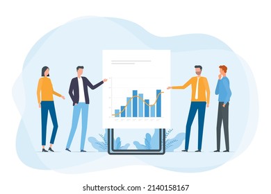 Flaches Vektorgeschäftsteam, das Analytics and Planning of Business Finance Investment Marketing Concept 