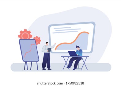 concepto de reunión del proceso de trabajo y colaboración de proyectos del equipo de negocios de vectores planos
