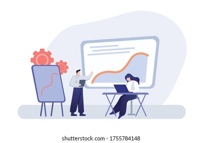 flat vector business team working and project collaboration process meeting concept