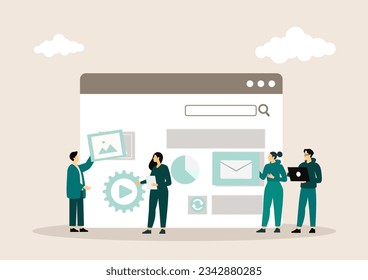 flat vector business team working and project collaboration process meeting concept.