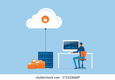 flat vector business technology storage and cloud server service concept with administrator and developer team working concept