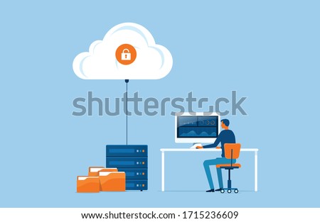 flat vector business technology storage and cloud server service concept with administrator and developer team working concept