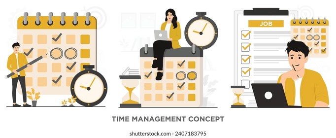 Flat vector business time management deadline concept planner calendar concept illustration