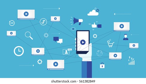 flat vector for  business video marketing content online concept and digital marketing content and social network connection concept
