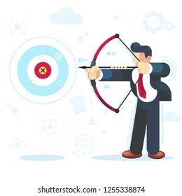 Flat vector businessman aimming target Concept business vector illustration reach your goal