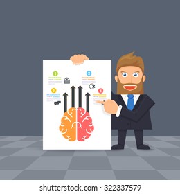 Flat Vector Businessman Brainstorm Presentation Infographics Stats Elements Design
