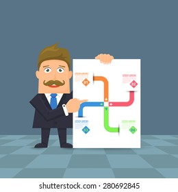 Flat Vector Businessman Illustration, Infographics Stats Elements Design