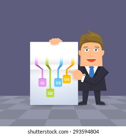 Flat Vector Businessman Illustration, Infographics Stats Elements Design