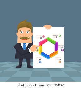 Flat Vector Businessman Illustration, Infographics Stats Elements Design