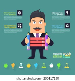 Flat Vector Businessman Presentation Infographics Pencils and Strip Elements Design