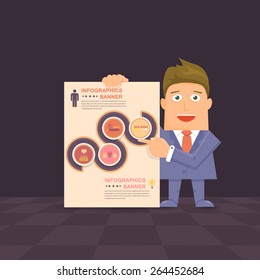 Flat Vector Businessman Presentation Infographics Stats Elements Design
