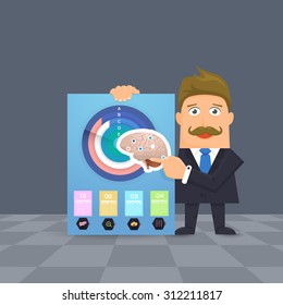 Flat Vector Businessman Presentation Infographics Stats Elements Design Template 
