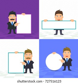 Flat Vector Businessman and Signboard Design Set