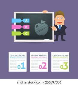 Flat Vector Businessman or Teacher Presentation, Blackboard Infographics or Education Design